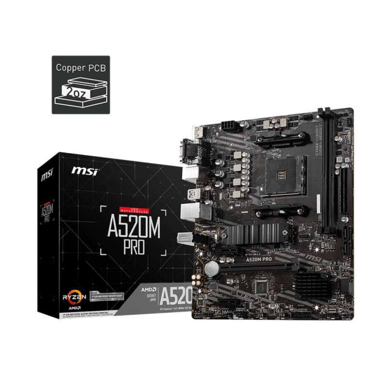 MOTHERBOARD MSI A520M PRO DDR4 AM4 (Series 3000/4000/5000)
