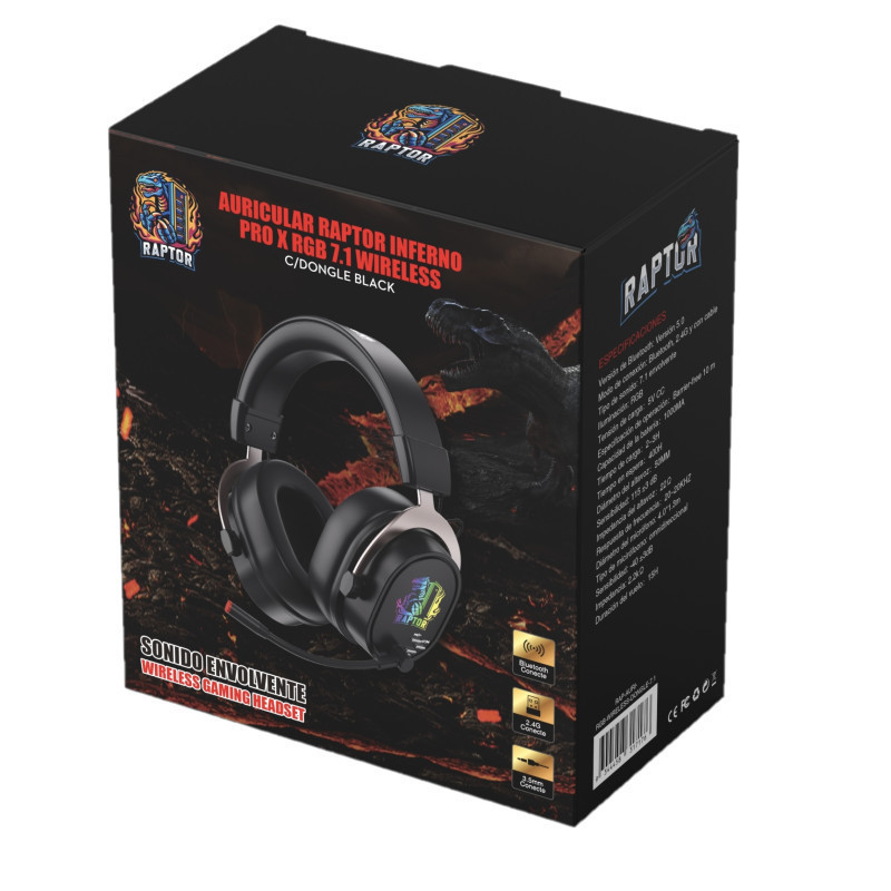 Auricular Raptor Inferno Pro X 7.1 Wireless C/dongle Negro
