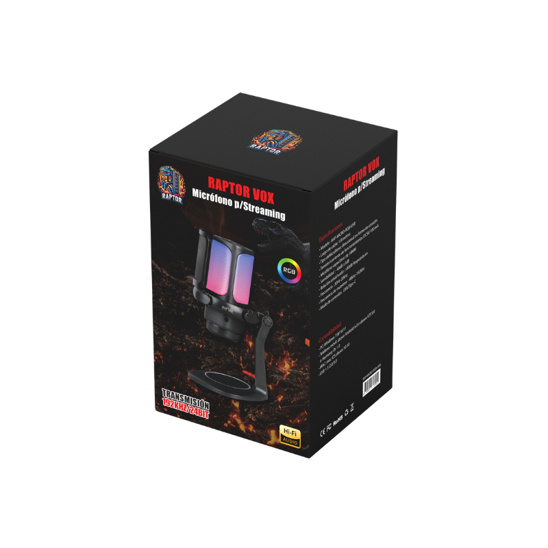 Microfono Raptor Vox RGB USB p/Streaming