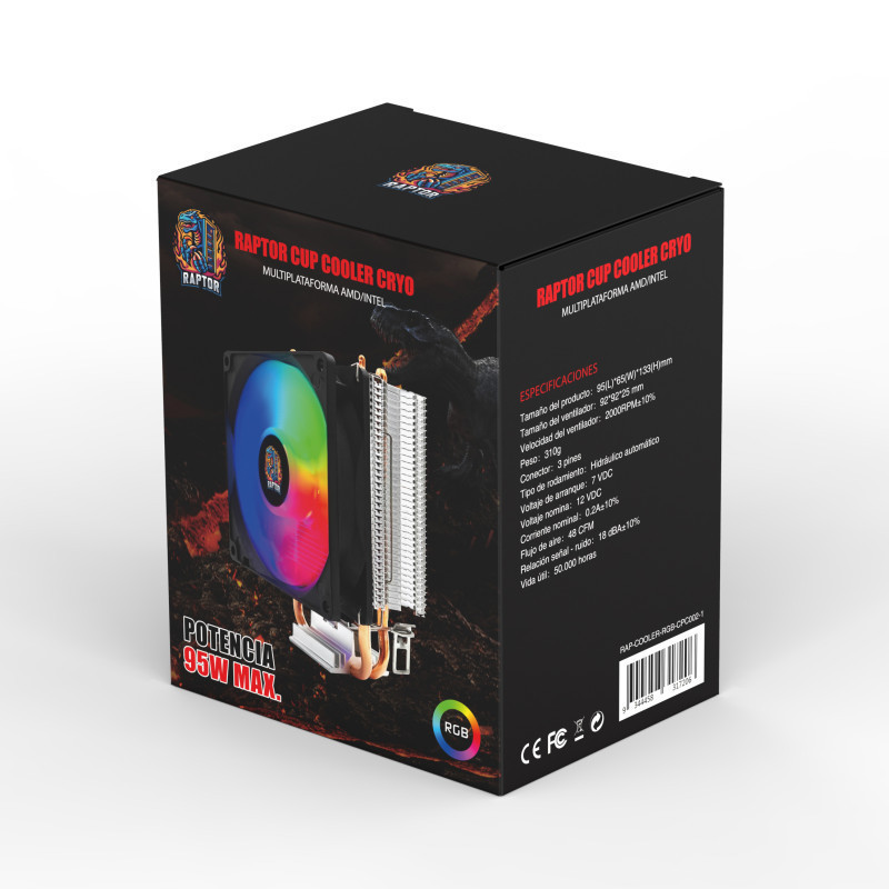 COOLER CPU RAPTOR CRYO RGB POTENCIA MAX 95W P/AMD/INTEL