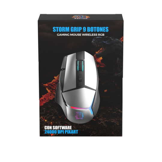 Mouse Gamer Raptor Storm Grip Wireless 9 botones 24000dpi retroiluminado c/software