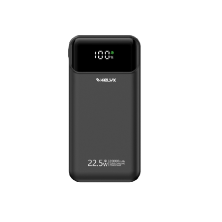 Power Bank Kelyx Slim 20000 mHa Type-C+USB+Lightning Fast Charge 22.5W Black